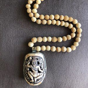 Vintage Shell Buddha Necklace with Carved Beads